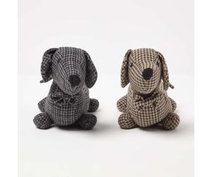 HOMESCAPES Textured Dachshund Dog Door Stops, Set of 2 in Grey and Brown, 35 cm, Luxuriously Soft Material Animal Door Stoppers for Home or Office Heavy 1.5 kg