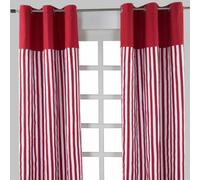 Homescapes Thick Red Stripe Ready Made Eyelet Curtain Pair, 137 X 228 Cm Drop