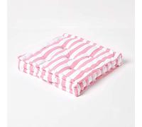 HOMESCAPES - Thick Stripe Pink - 100% Cotton - Floor Cushion - Soft Baby Pink - 40 x 40 x 8 cm Square - Indoor - Garden - Dining Chair Booster - Seat Pad Cushion.