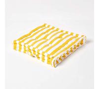 HOMESCAPES - Thick Stripe Yellow - 100% Cotton - Large Floor Cushion - Bright Cheerful Sunshine - 50 x 50 x 10 cm Square - Indoor - Garden - Dining Chair Booster - Seat Pad Cushion.