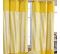 Homescapes Thick Yellow Stripe Ready Made Eyelet Curtain Pair, 137 X 228 Cm Drop