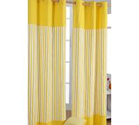 HOMESCAPES Yellow - 1” Thick Stripe - Eyelet Curtain Pair 137cm (54") Wide x 228cm (90") Drop 100% Cotton Ring Top Striped Curtains