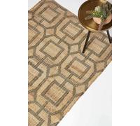 HOMESCAPES Brown Handwoven Rug Carpet Runner for Hallway 66 x 200 cm Jute & Cotton Rug ‘Tiran’ with Traditional Geometric Pattern
