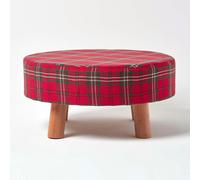 HOMESCAPES Traditional Red, Green and White Tartan Flat Footstool with Legs