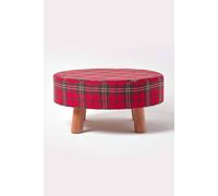 HOMESCAPES Red Green White Traditional Tartan Oval Stool with Legs - 62 x 62 x 30 cm