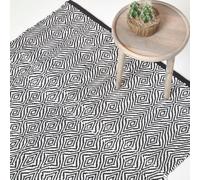 HOMESCAPES Trance Black and White Diamond Pattern Recycled Fibre Rug - 120 x 170 cm