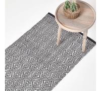 Homescapes Trance Black And White Diamond Pattern Recycled Fibre Rug, 66 X 200 Cm