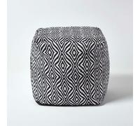 Homescapes Trance Diamond Pattern Square Bean Filled Pouffe, 40 cm in Black Homescapes Black