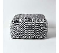 HOMESCAPES Trance Black and White Diamond Pattern Recycled Fibre Square Bean Filled Pouffe - 60 x 60 x 30 cm