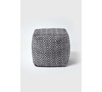 (40 x 40 x 40 cm) Trance Black and White Diamond Pattern Recycled Fibre Square Bean Filled Pouffe
