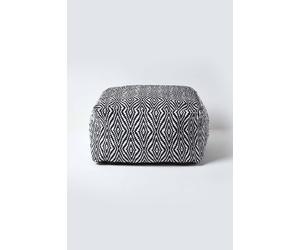 Homescapes Trance Diamond Pattern Square Bean Filled Pouffe, 60 Cm In Black Black