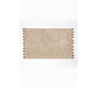 Homescapes Tufted Bath Mat 100% Cotton with Pom Pom Edges in Beige Homescapes Beige
