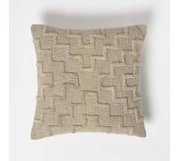 HOMESCAPES Tufted Cushion Covers 45 x 45 cm, Pure Cotton Boho Throw Pillow Covers, Beige Geometric Cushion, Luxury Decorative Pillow Cases for Sofa or Bedroom - Insert Included