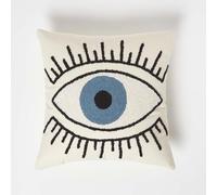 HOMESCAPES Tufted Cushion Covers 45 x 45 cm Pure Cotton Boho Throw Pillow Covers, Blue Eye See You Design Cushion, Luxury Decorative Pillow Cases for Sofa or Bedroom - Insert Included