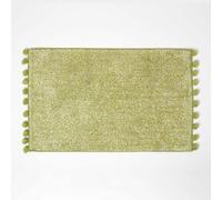 HOMESCAPES Green Cotton Bath Mat Super Absorbent Tufted Bathmat with Pom Poms, 50 x 80 cm