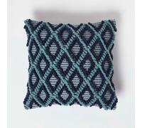 Homescapes Tula Handwoven Textured Navy & Teal Cushion | Size: 45 cm x 45 cm Homescapes Navy 45 cm x 45 cm