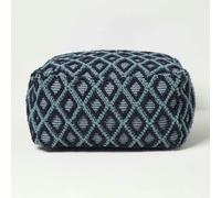 Tula Handwoven Textured Navy & Teal Pouffe Bean Cube