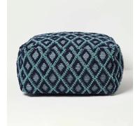 Tula Handwoven Textured Navy & Teal Pouffe Bean Cube