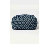 Homescapes Tula Handwoven Textured Navy & Teal Pouffe Bean Cube
