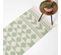 Homescapes Turin Green & Natural Kilim Cotton Hallway Runner Rug, 66 X 200 Cm