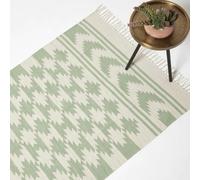 HOMESCAPES Turin Green & Natural Kilim Cotton Rug - 160 x 230 cm