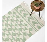 HOMESCAPES Turin Green & Natural Kilim Cotton Rug - 240 x 300 cm