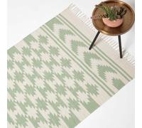 Homescapes Turin Green & Natural Kilim Cotton Rug, 90 X 150 Cm