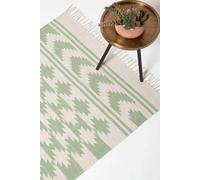 Homescapes Turin Green & Natural Kilim Cotton Rug Green