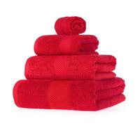 HOMESCAPES Red Turkish Cotton 4 Piece Towel Set Soft & Absorbent 500 GSM Heavyweight Face Cloth, Hand Towel, Bath Towel & Bath Sheet Towel Bale