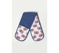 HOMESCAPES Pure Cotton Navy Double Oven Glove with Union Jack Design 85 x 18 cm Washable Kitchen Linen