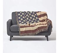 HOMESCAPES USA Flag Throw Blanket, 100% Cotton, Breathable, Handwoven Throws For Sofas Large, American United States Flag Blanket For Bed & Armchair - Navy blue, Red, and Beige, 125 x 150cm