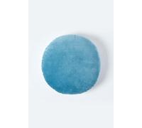 HOMESCAPES Blue Round Velvet Cushion Super Soft Cotton Velvet Luxury Filled Scatter Cushion Thick Plain Accent Throw Pillow for Sofa and Bed Decoration, 40cm (15") Diameter