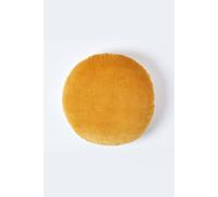 HOMESCAPES Mustard Round Velvet Cushion Super Soft Cotton Velvet Luxury Filled Scatter Cushion Thick Plain Dark Yellow Accent Throw Pillow for Sofa and Bed Decoration, 40cm (15") Diameter