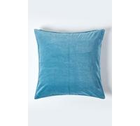 HOMESCAPES Blue Velvet Cushion Cover Super Soft Cotton Velvet Luxury Square Scatter Cushion Plain Accent Throw Pillow for Sofa and Bed Decoration with Hidden Zipper, 60 x 60cm