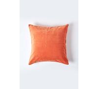 HOMESCAPES Large Burnt Orange Velvet Cushion Cover Super Soft Cotton Velvet Luxury Square Scatter Cushion Plain Accent Throw Pillow for Sofa and Bed Decoration with Hidden Zipper, 60 x 60cm