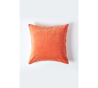 HOMESCAPES Burnt Orange Velvet Cushion Cover Super Soft Cotton Velvet Luxury Square Scatter Cushion Plain Accent Throw Pillow for Sofa and Bed Decoration with Hidden Zipper, 40 x 40cm