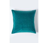 HOMESCAPES Emerald Teal Green Velvet Cushion Cover Super Soft Cotton Velvet Square Scatter Cushion Dark Green Pink Accent Throw Pillow for Sofa and Bed Decoration with Hidden Zipper, 40 x 40cm
