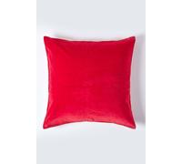 HOMESCAPES Red Velvet Cushion Cover Super Soft Cotton Velvet Luxury Scatter Cushion Rectangle Plain Accent Throw Pillow for Sofa and Bed Decoration with Hidden Zipper, 30 x 50 cm