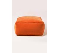 HOMESCAPES Burnt Orange Velvet Pouffe Cube 60 x 60 cm Square Bean Bag with 100% Cotton Velvet Cover & Piped Edging Large Plush Footstool for Living Room