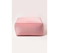 HOMESCAPES Blush Pink Velvet Pouffe Cube 60 x 60 cm Square Bean Bag with 100% Cotton Velvet Cover & Piped Edging Large Plush Footstool for Living Room