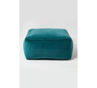 HOMESCAPES Teal Green Velvet Pouffe Cube 60 x 60 cm Square Bean Bag with 100% Cotton Velvet Cover & Piped Edging Large Plush Footstool for Living Room