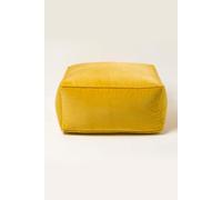 HOMESCAPES Mustard Yellow Velvet Pouffe Cube 60 x 60 cm Square Bean Bag with 100% Cotton Velvet Cover & Piped Edging Large Plush Footstool for Living Room
