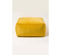 HOMESCAPES Mustard Yellow Velvet Pouffe Cube 60 x 60 cm Square Bean Bag with 100% Cotton Velvet Cover & Piped Edging Large Plush Footstool for Living Room