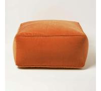 HOMESCAPES Velvet Pouffe Bean Cube - Orange