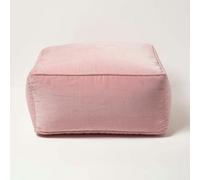 HOMESCAPES Velvet Pouffe Bean Cube - Pink