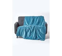 HOMESCAPES Luxury Blue Velvet Throw Super Soft Thick Cotton Velvet Blanket with Handwoven Embroidered Dots and Thick Quilting Reversible Bedspread Cosy and Warm Bed or Sofa Throw, 125 x 150 cm