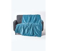 HOMESCAPES Luxury Blue Velvet Throw Super Soft Thick Cotton Velvet Blanket with Handwoven Embroidered Dots and Thick Quilting Reversible Bedspread Cosy and Warm Bed or Sofa Throw, 125 x 150 cm