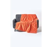 HOMESCAPES Burnt Orange Velvet Throw Super Soft Thick Cotton Velvet Blanket with Handwoven Embroidered Dots and Thick Quilting Reversible Bedspread Cosy and Warm Bed or Sofa Throw, 125 x 150 cm