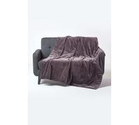 HOMESCAPES Dark Grey Velvet Throw Super Soft Thick Cotton Velvet Blanket with Handwoven Embroidered Dots and Thick Quilting Reversible Bedspread Cosy and Warm Bed or Sofa Throw, 125 x 150cm