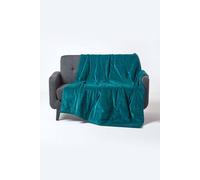 HOMESCAPES Large Emerald Teal Green Velvet Throw Super Soft Thick Cotton Velvet Blanket with Handwoven Embroidered Dots and Thick Quilting Cosy and Warm Bedspread Sofa or Bed Throw 150 x 200 cm